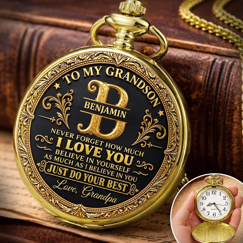 Custom Name Vintage Gifts For Grandson - Personalized Pocket Watch
