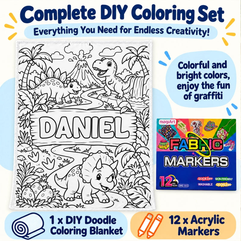 Custom Name Princess Coloring Gifts for Girls - Personalized Doodle Blanket