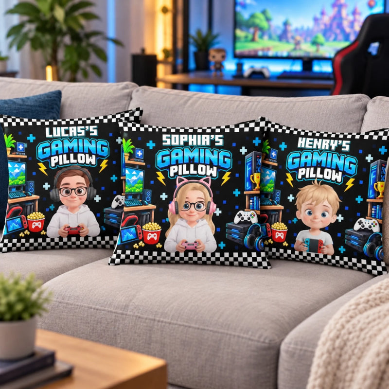 Custom Name Video Game Lover Gifts For Family, Kids - Personalized Pillow