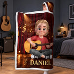 Custom Name Young Guitarist Gifts for Kids - Personalized Snuggle Blanket