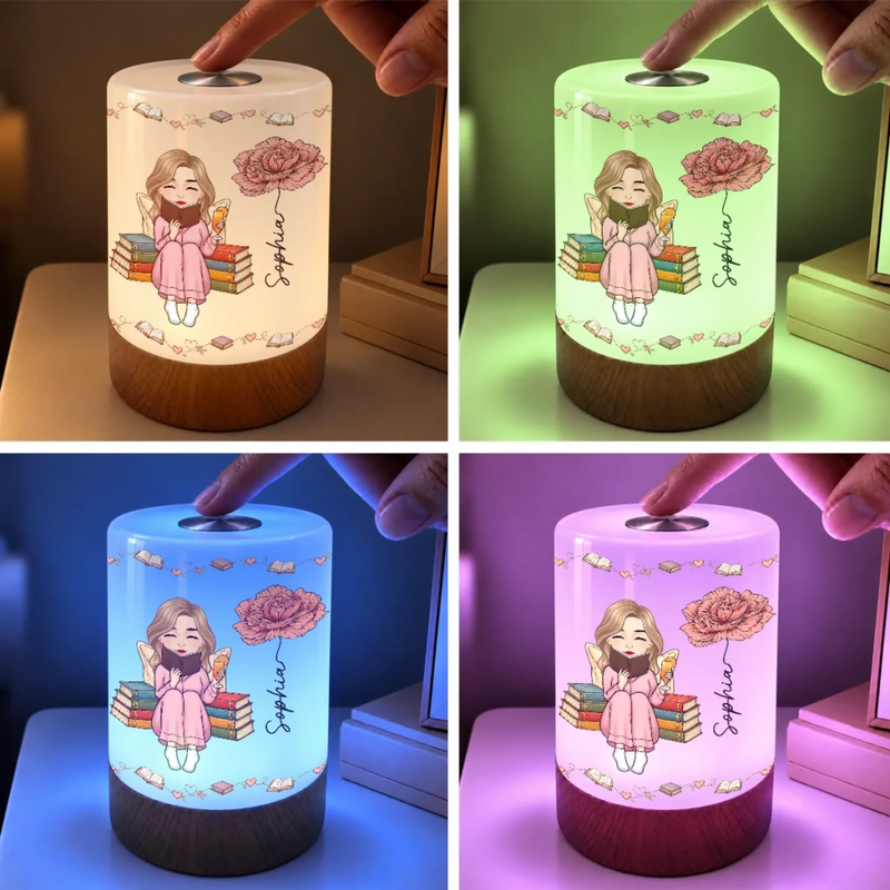 Custom Name Floral Reading Gifts For Book Lovers - Personalized Dimmable Touch Night Light