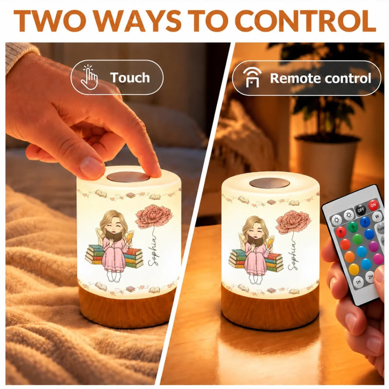Custom Name Floral Reading Gifts For Book Lovers - Personalized Dimmable Touch Night Light