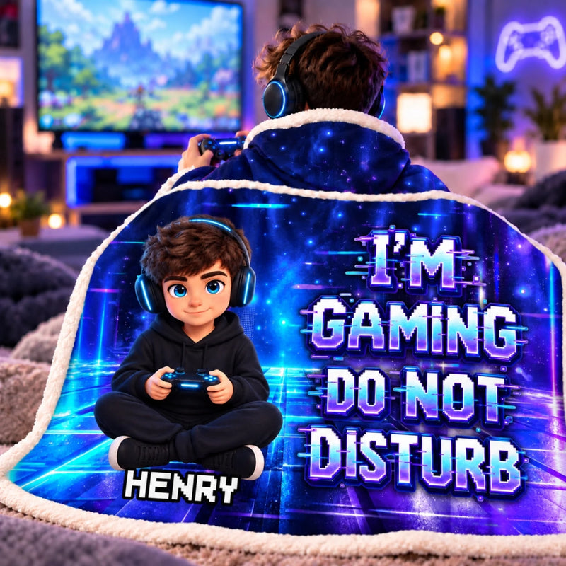Custom Photo Do Not Disturb Gifts For Gamers, Gaming Lovers - Personalized Snuggle Blanket
