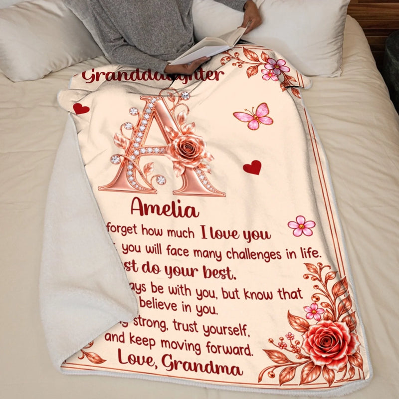 Custom Name Initial Floral Love Gifts for Daughter and Granddaughter - Personalized Blanket
