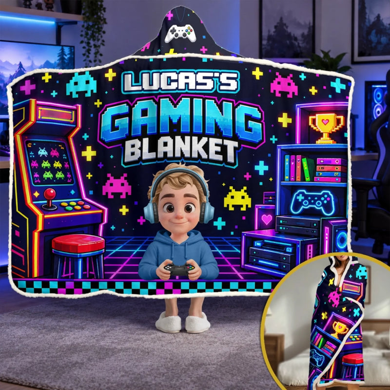 Custom Arcade Gamer Gifts for Kids - Personalized Snuggle Blanket