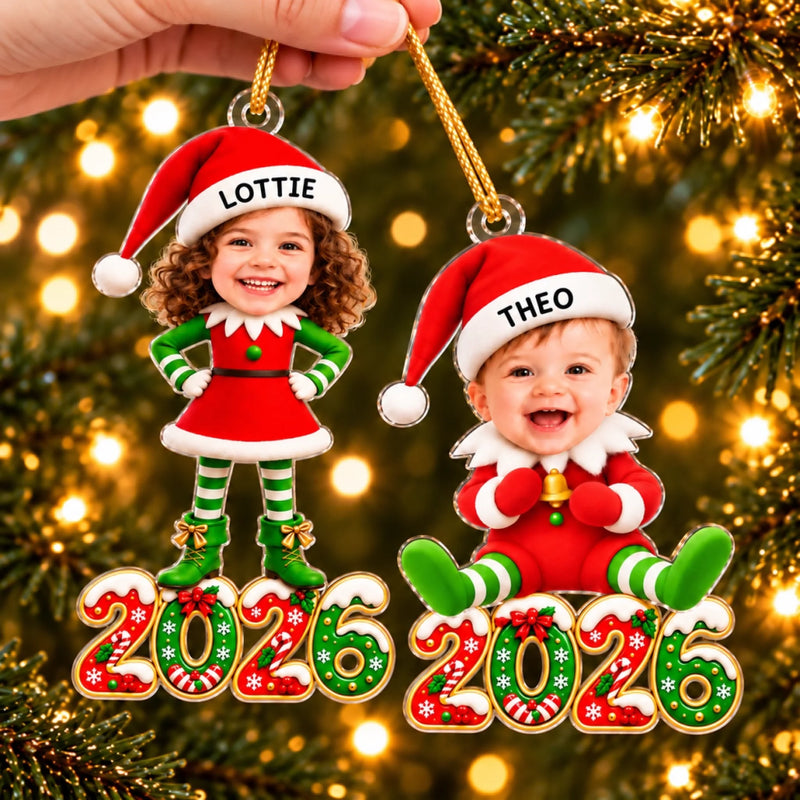 Custom Photo Grandchildren As Elves Family Christmas Gifts For Grandma, Grandpa - Personalized Acrylic Ornament