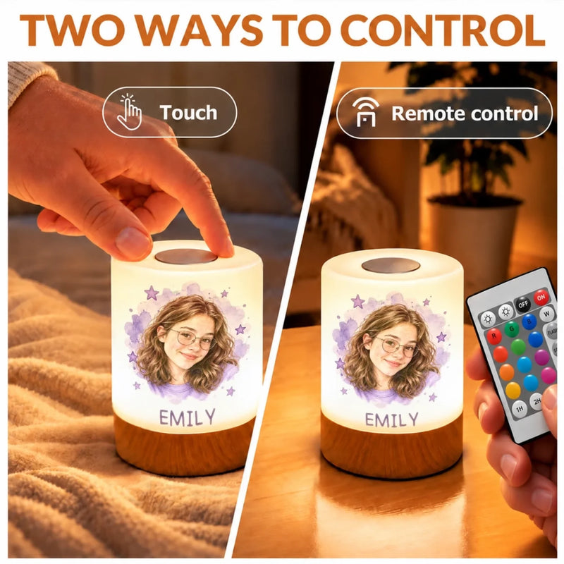Custom Photo Name Portrait Gifts For Kids - Personalized Dimmable Touch Night Light