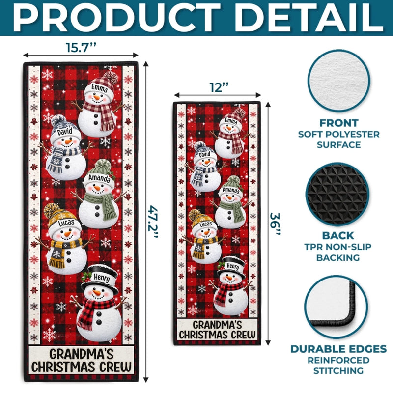 Custom Name Snowman Christmas Crew Decor For Grandma And Grandpa - Personalized Runner Rug