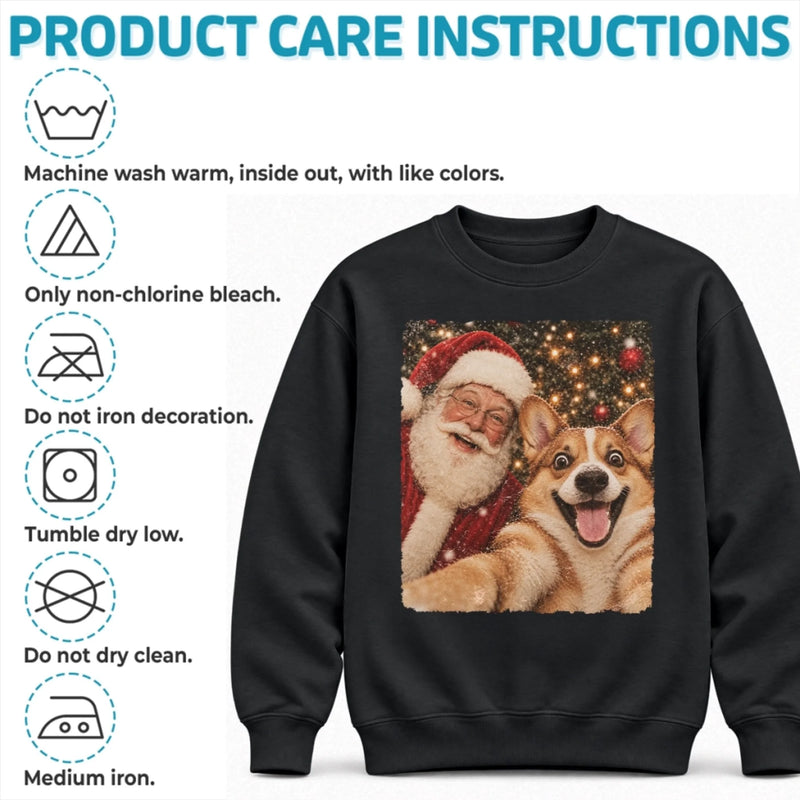 Custom Photo Funny Pet Selfie With Santa Gifts For Dog And Cat Lovers - Personalized Crewneck Pullover Sweatshirt