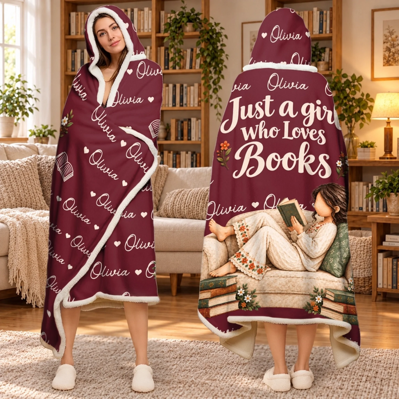 Custom Name Book Lover Gifts for Girls - Personalized Snuggle Blanket