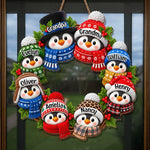 Custom Name Christmas Penguin Family Decor - Personalized Custom Shaped Wood Sign