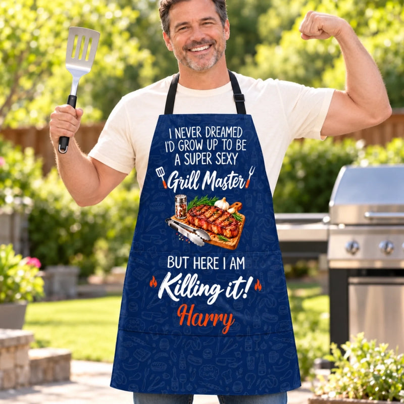 Custom Name Funny Grill Master Gifts - Personalized Apron With Pocket