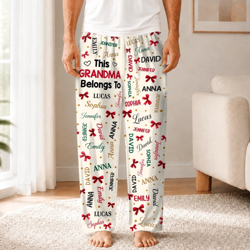 Custom Name Grandma Grandpa Bow Christmas Gifts - Personalized Pajamas Pants