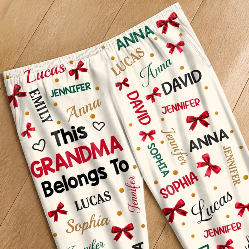 Custom Name Grandma Grandpa Bow Christmas Gifts - Personalized Pajamas Pants