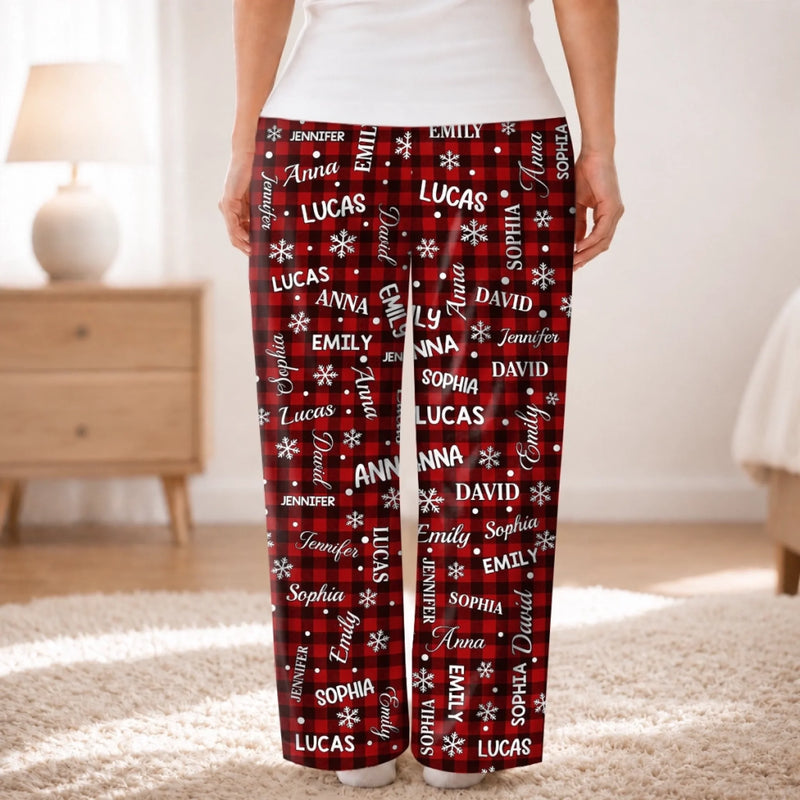 Custom Name Grandma Grandpa Buffalo Plaid Christmas Gifts - Personalized Pajamas Pants