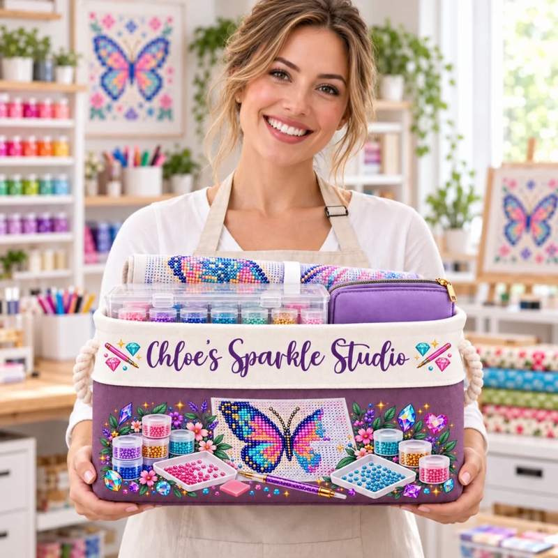 Custom Name Butterfly Diamond Painting Gifts For Crafters - Personalized Storage Basket