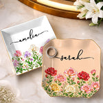 Custom Name Garden Flower Keepsake Gifts For Women - Personalized Jewelry Dish