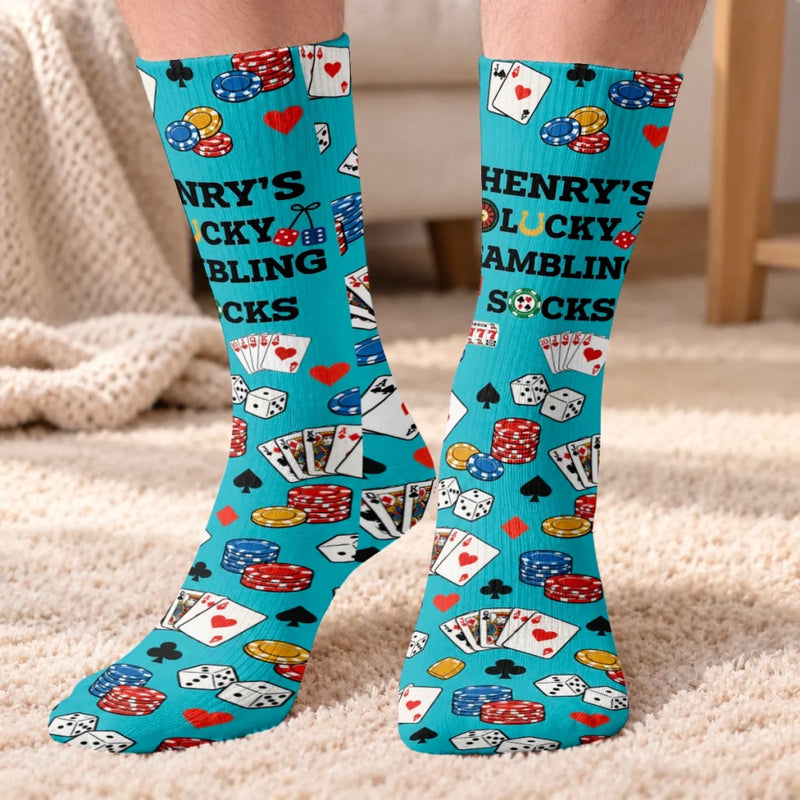 Custom Name Lucky Gambling Gifts for Card Players - Personalized Middle Tube Socks