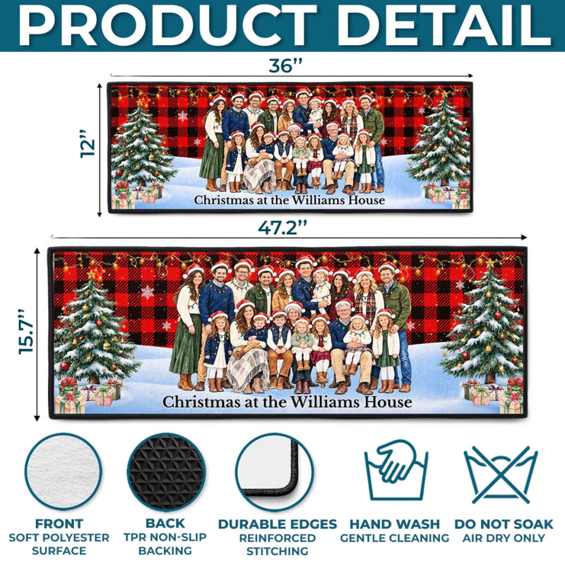 Custom Family Photo Plaid Christmas Decor - Personalized Runner Rug
