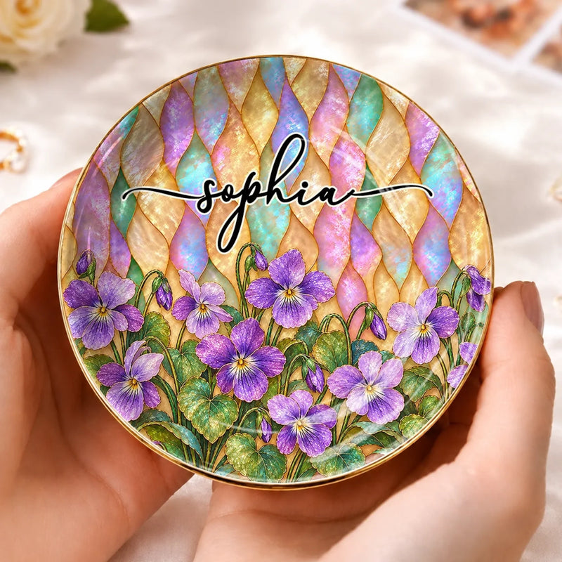 Custom Name Flower Gifts For Women - Personalized Jewelry Dish