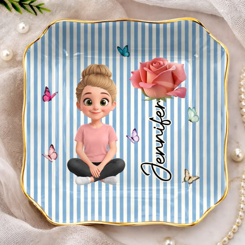 Custom Name Butterfly Girl Floral Gifts For Women - Personalized Jewelry Dish