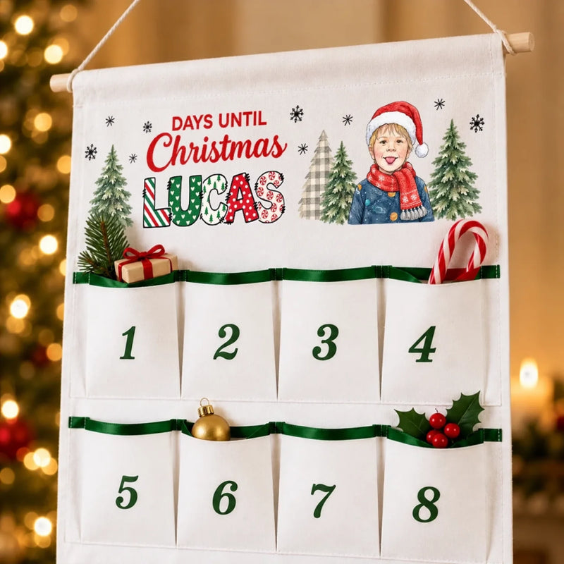 Custom Photo Name Christmas Countdown Gifts for Kids - Personalized Fabric Advent Calendar