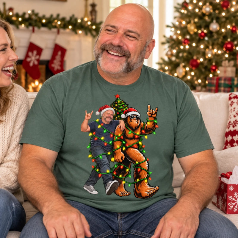Custom Photo Funny Christmas Bigfoot Gifts for Men - Personalized Comfort T-Shirt