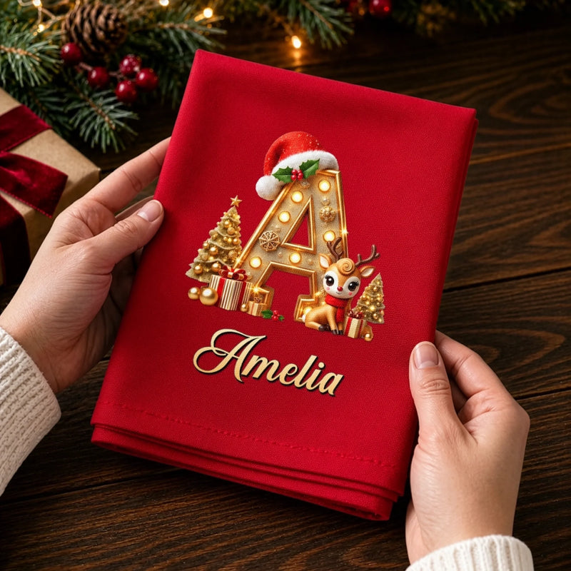 Custom Christmas Monogram Gifts - Personalized Cotton Napkin