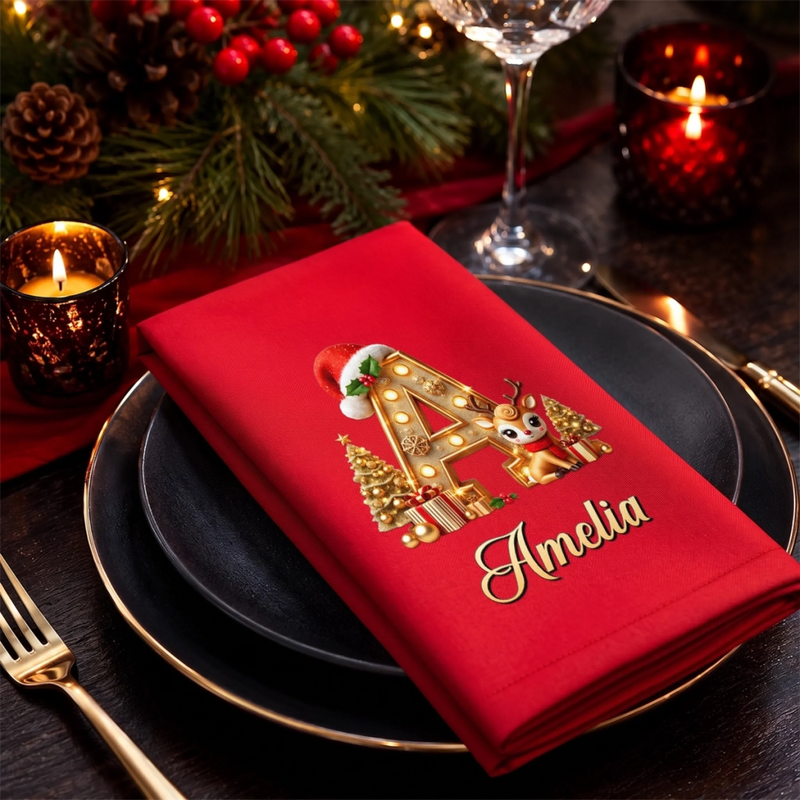 Custom Christmas Monogram Gifts - Personalized Cotton Napkin