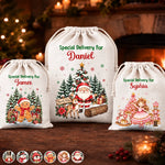 Custom Christmas Character And Name Gifts For Kids - Personalized Drawstring Gift Bag