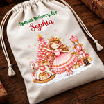 Custom Christmas Character And Name Gifts For Kids - Personalized Drawstring Gift Bag