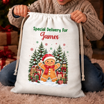 Custom Christmas Character And Name Gifts For Kids - Personalized Drawstring Gift Bag