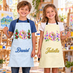 Custom Name Birth Month Flower Painting Gifts for Kids, Artists & Art Lovers - Personalized Apron With Pocket