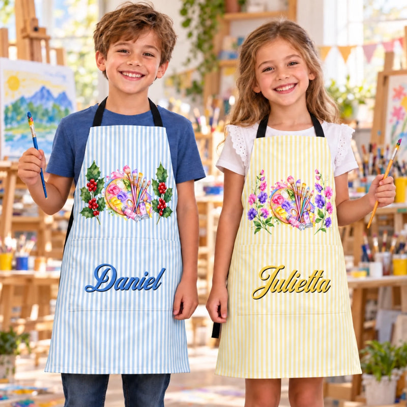 Custom Name Birth Month Flower Painting Gifts for Kids, Artists & Art Lovers - Personalized Apron With Pocket