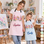 Custom Name Birth Month Flower Painting Gifts for Kids, Artists & Art Lovers - Personalized Apron With Pocket
