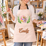 Custom Name Birth Month Flower Painting Gifts for Kids, Artists & Art Lovers - Personalized Apron With Pocket