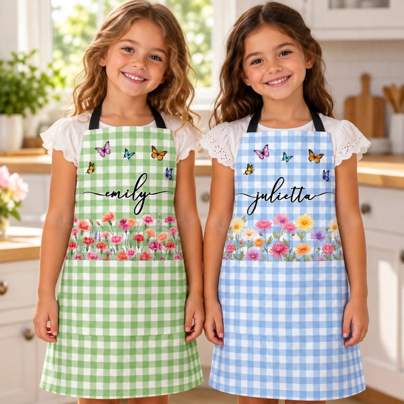 Custom Name Butterfly Floral Gifts For Women And Kids - Personalized Apron With Pocket