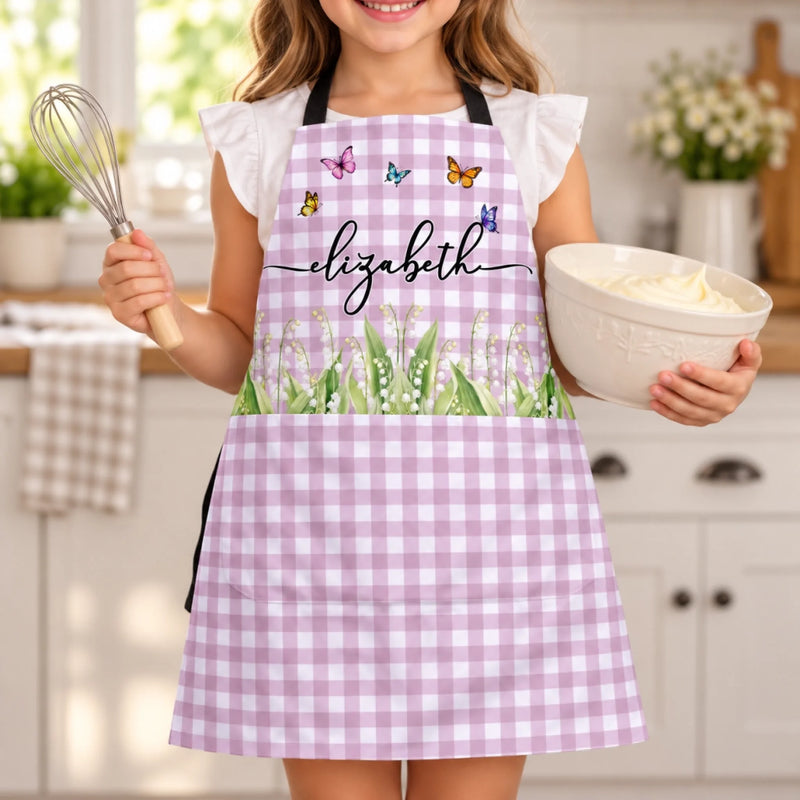 Custom Name Butterfly Floral Gifts For Women And Kids - Personalized Apron With Pocket