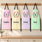 Custom Name Floral Monogram Gifts For Women And Kids - Personalized Apron With Pocket