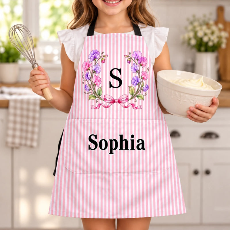 Custom Name Floral Monogram Gifts For Women And Kids - Personalized Apron With Pocket