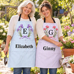 Custom Name Floral Monogram Gifts For Women And Kids - Personalized Apron With Pocket
