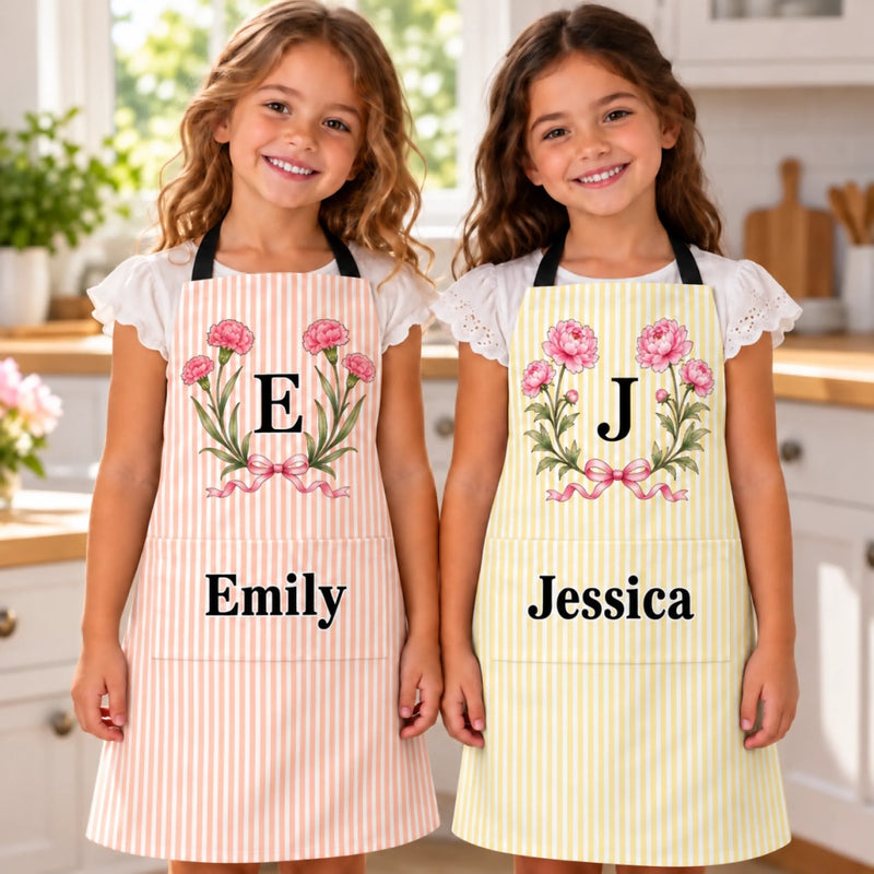 Custom Name Floral Monogram Gifts For Women And Kids - Personalized Apron With Pocket