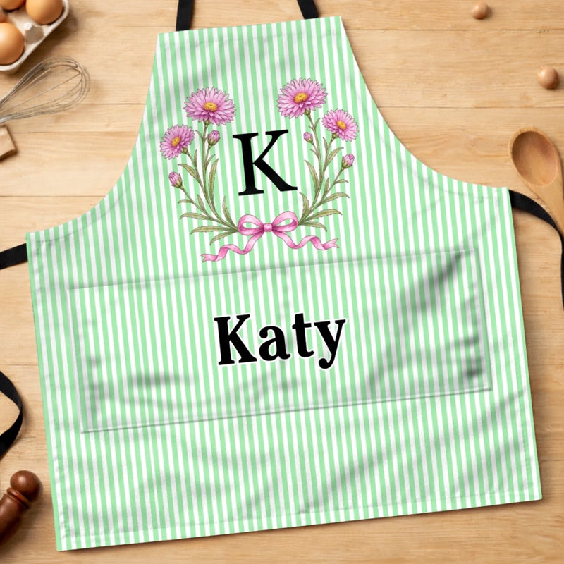 Custom Name Floral Monogram Gifts For Women And Kids - Personalized Apron With Pocket