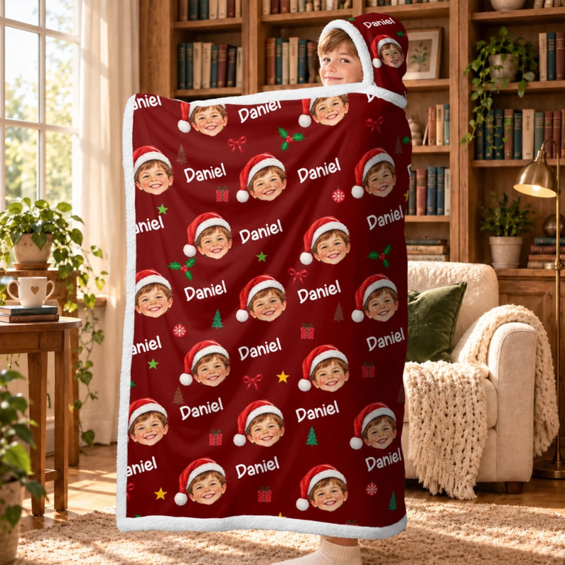 Custom Photo Name Christmas Gifts for Kids - Personalized Snuggle Blanket