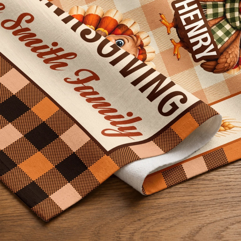 Custom Name Thanksgiving Turkey Family Decor - Personalized Table Runner