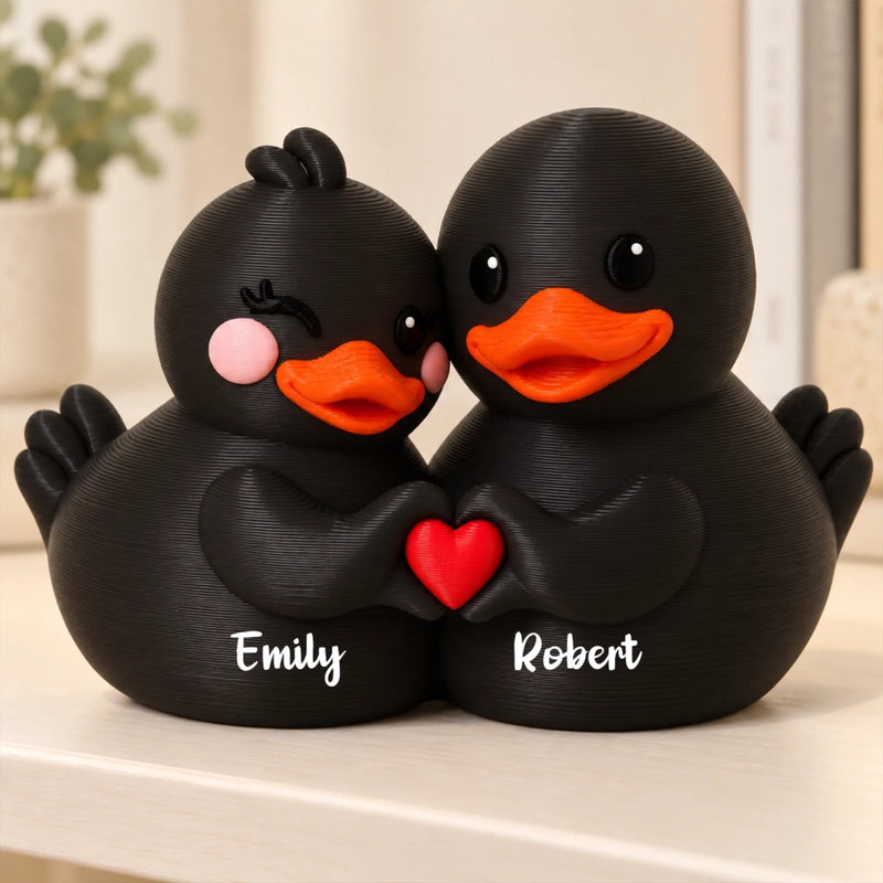Custom Name Romantic Duck Couple Gifts - Personalized Couple Yellow Duck Figurine