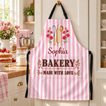 Custom Name Floral Bakery Gifts For Bakers - Personalized Apron With Pocket