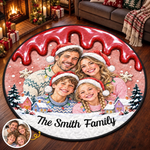 Custom Photo Christmas Family Decor - Personalized Quilted Round Mat