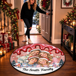 Custom Photo Christmas Family Decor - Personalized Quilted Round Mat
