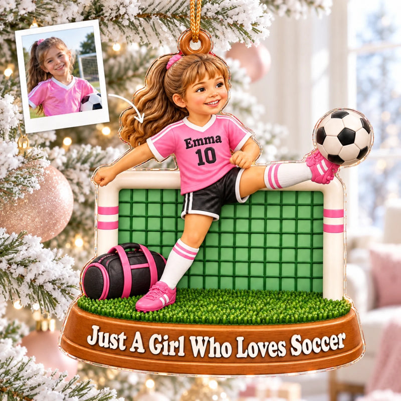 Custom Photo Soccer Christmas Gifts for Kids - Personalized Acrylic Ornament